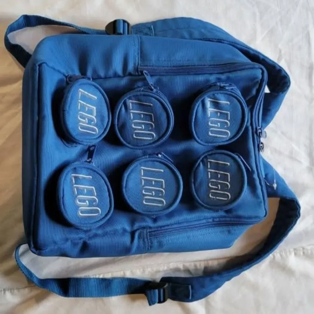 Vintage LEGO Kids Backpack Blue 2x3 Brick Pockets Bag